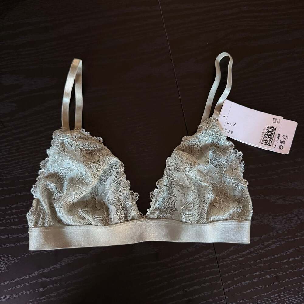 H&M Lace Triangle Bralette Light Green Size S
